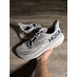 Hoka One One Clifton 9 1132210 HMBC Mens 12 2E Running Shoes Gray Knit Sneakers